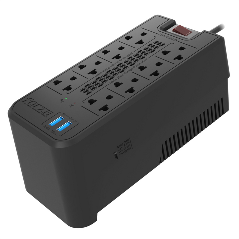 Regulador De Voltaje Automático Forza 1200va, 8 Tomas, 2 Usb