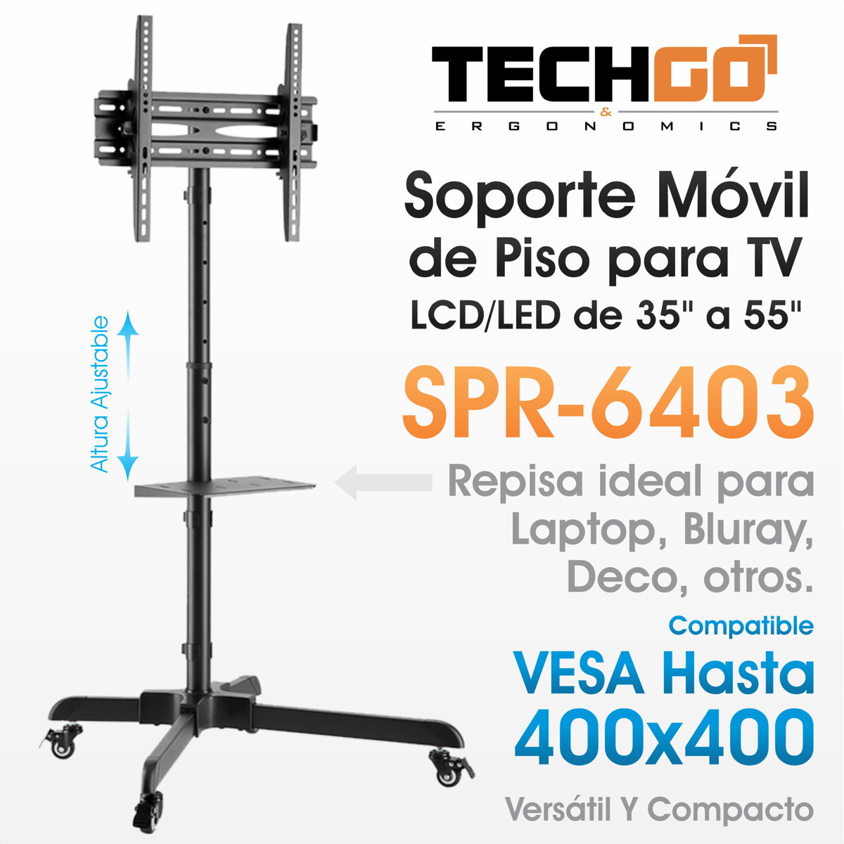 Soporte Tv Móvil Ruedas, 32''-55'' Max 35kg, Techgo Spr-6403