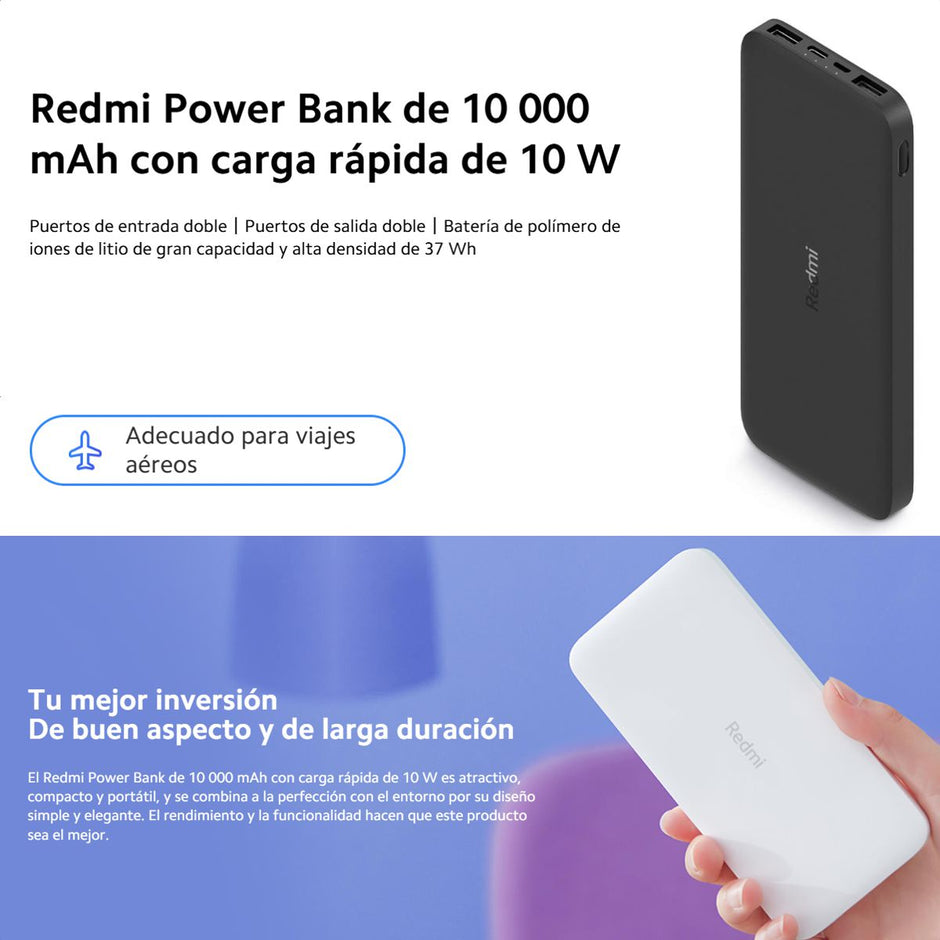 Xiaomi Redmi Power Bank 10000mah Carga Rápida 10w/37wh Usb-c