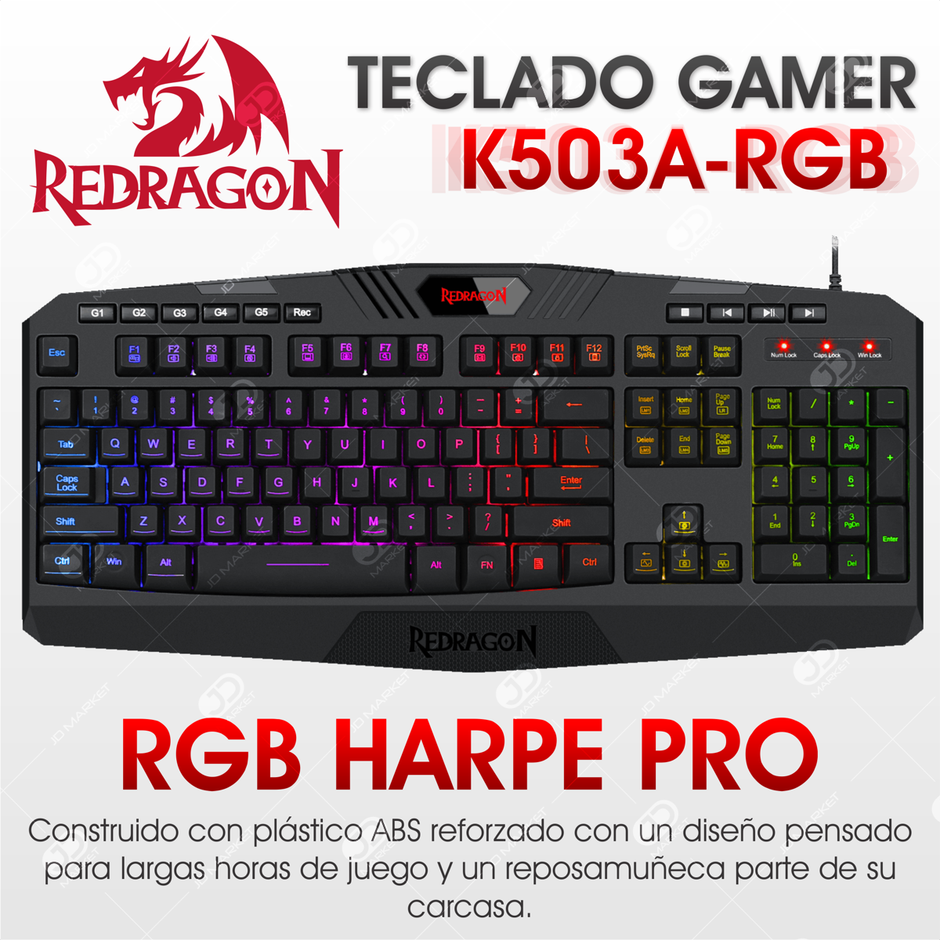 Teclado Gamer Redragon K503a Rgb Harpe Pro Macros Multimedia