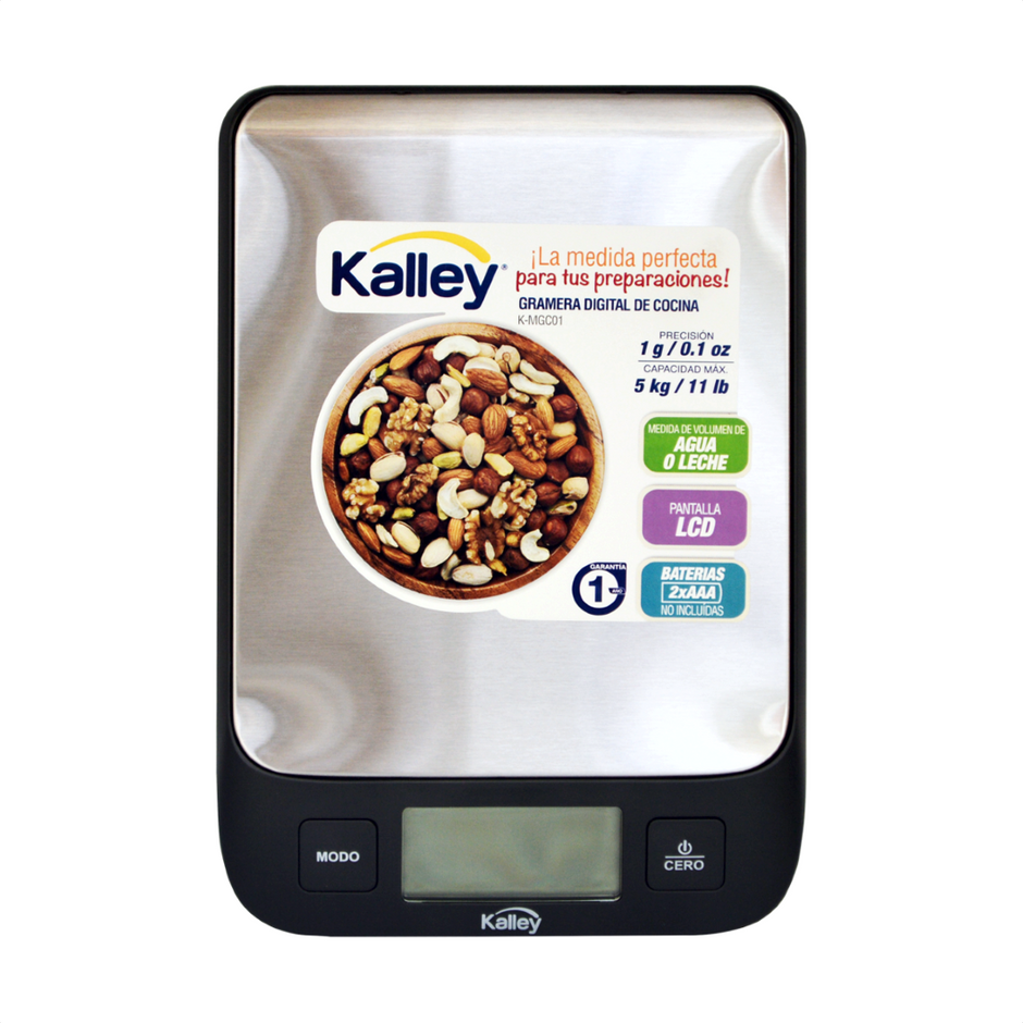 Gramera Balanza De Cocina Kalley, 1g A 5kg, Garantía 2 Años