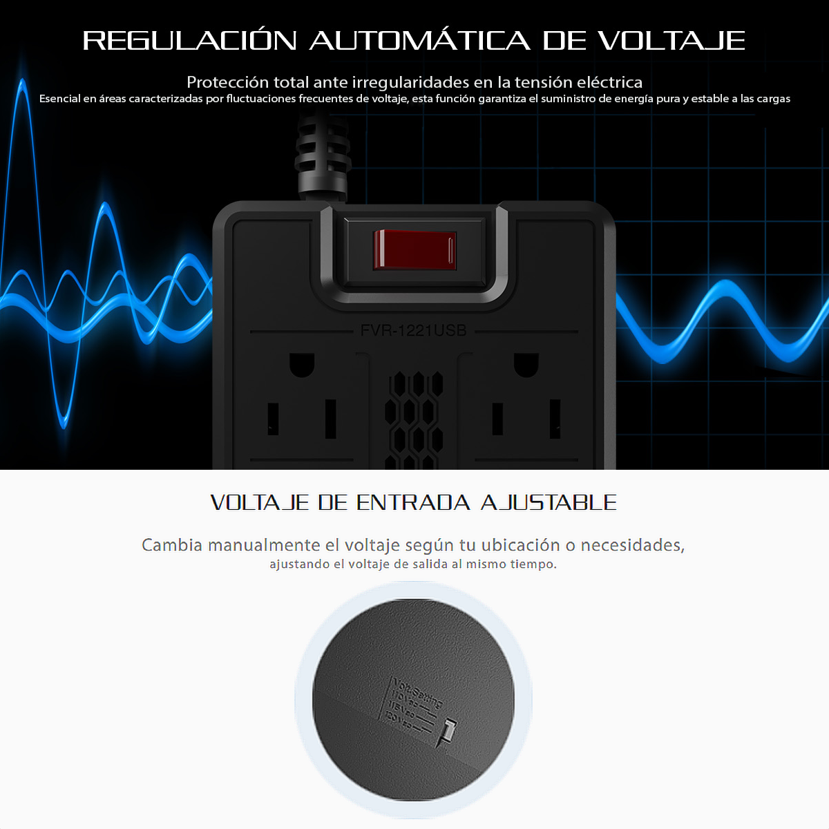 Regulador De Voltaje Automático Forza 1200va, 8 Tomas, 2 Usb