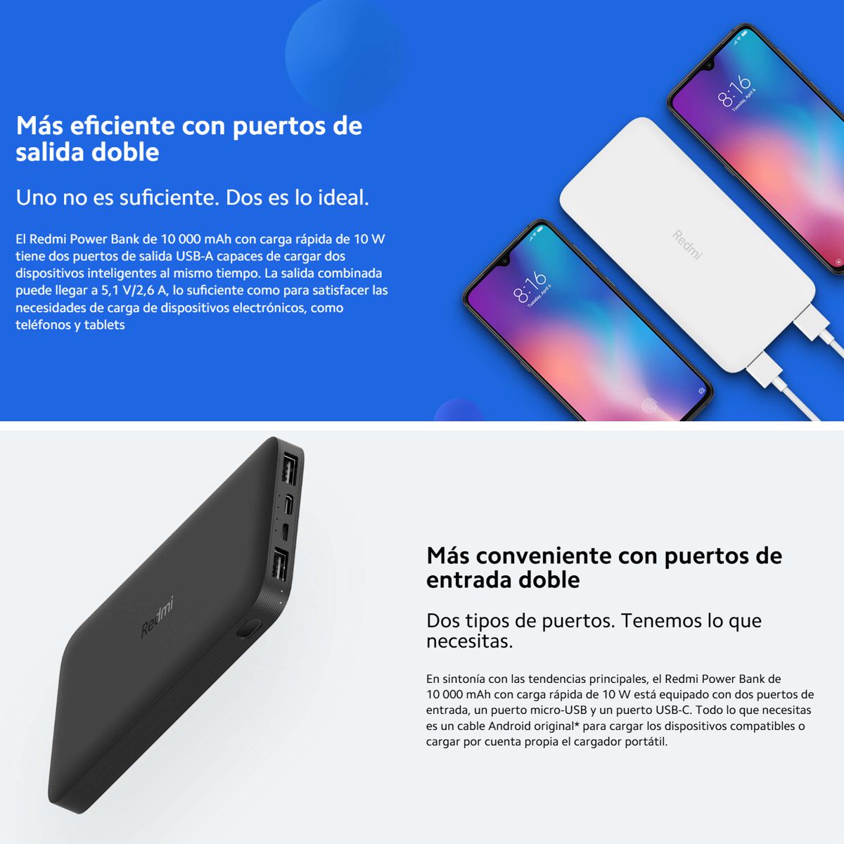 Xiaomi Redmi Power Bank 10000mah Carga Rápida 10w/37wh Usb-c