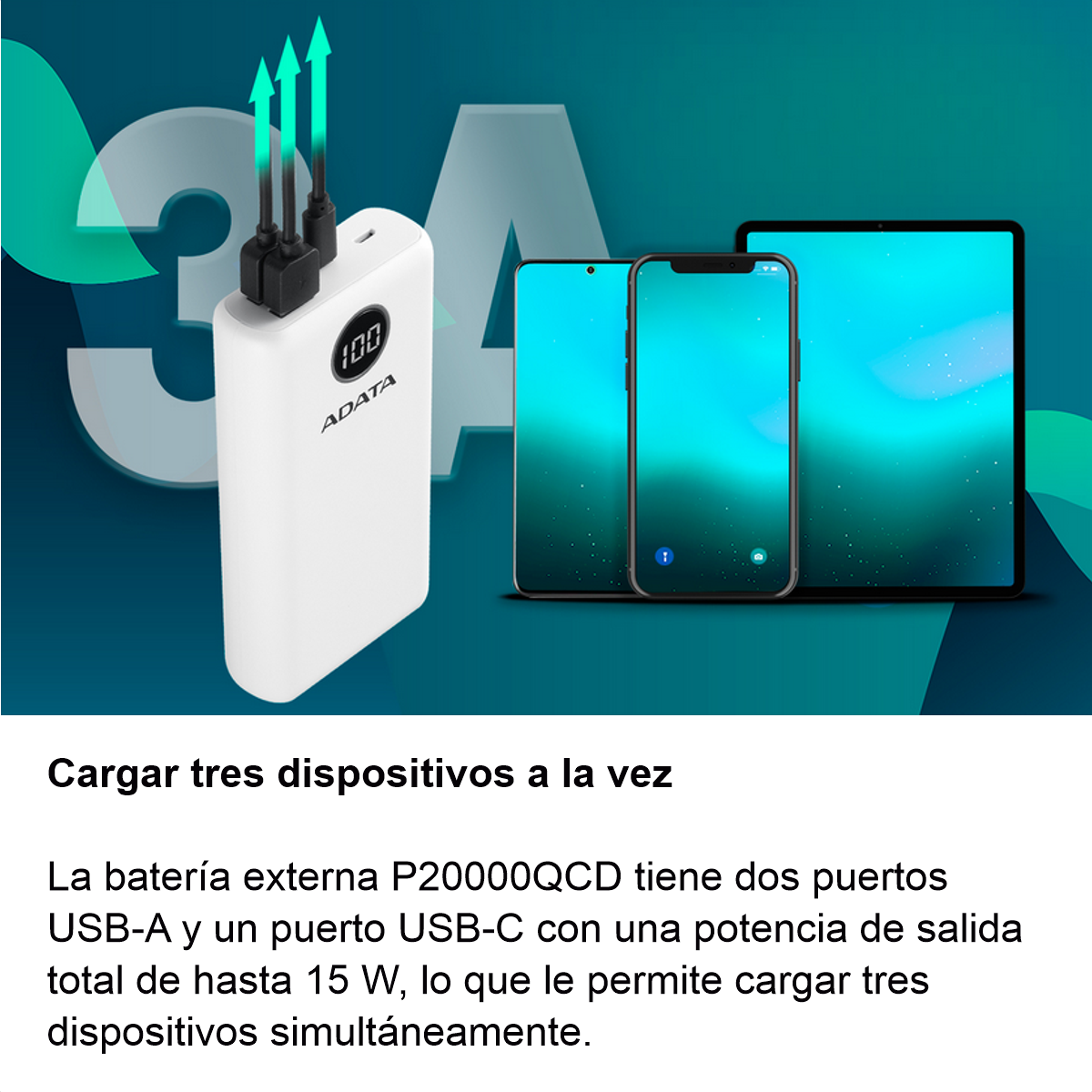 Power Bank 20000mah Carga Rápida Qc/pd Adata P20000qcd Azul