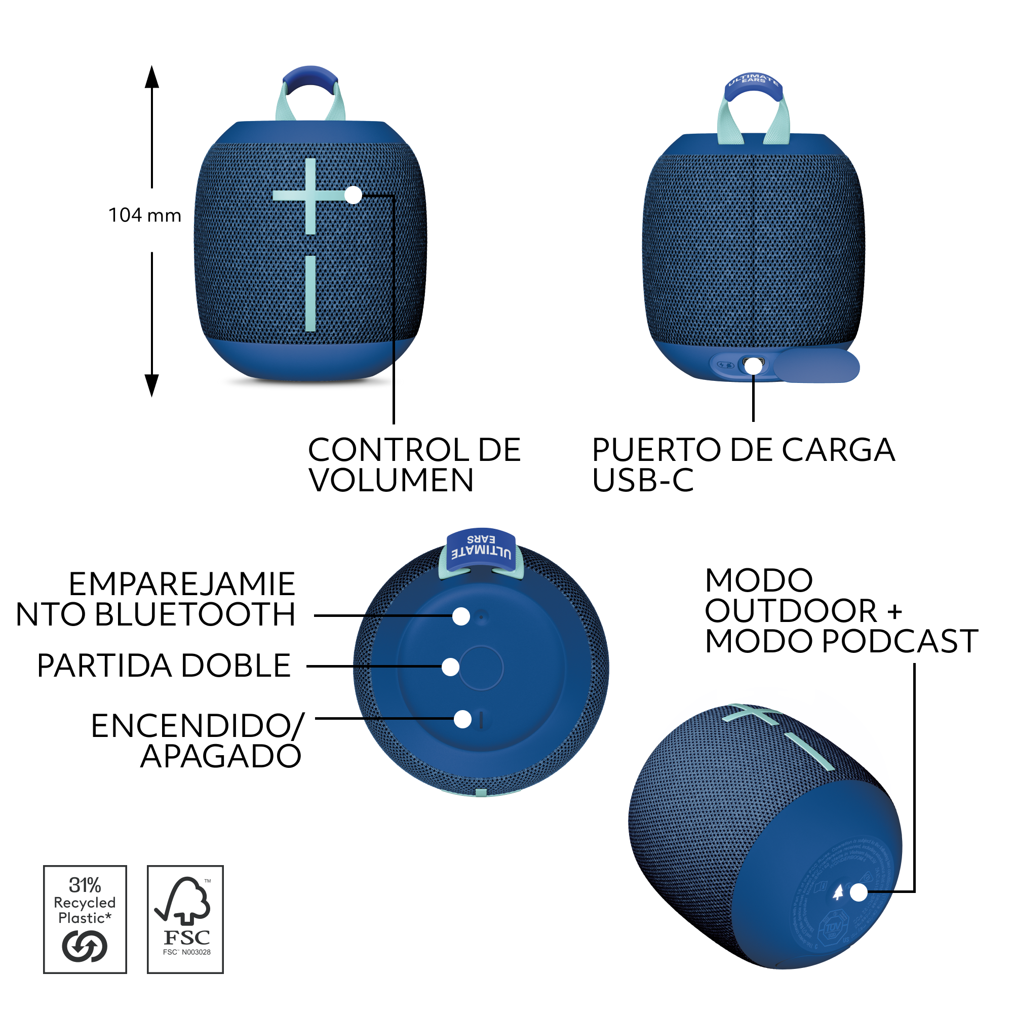 Ultimate Ears Wonderboom 4, Parlante Bluetooth Azul