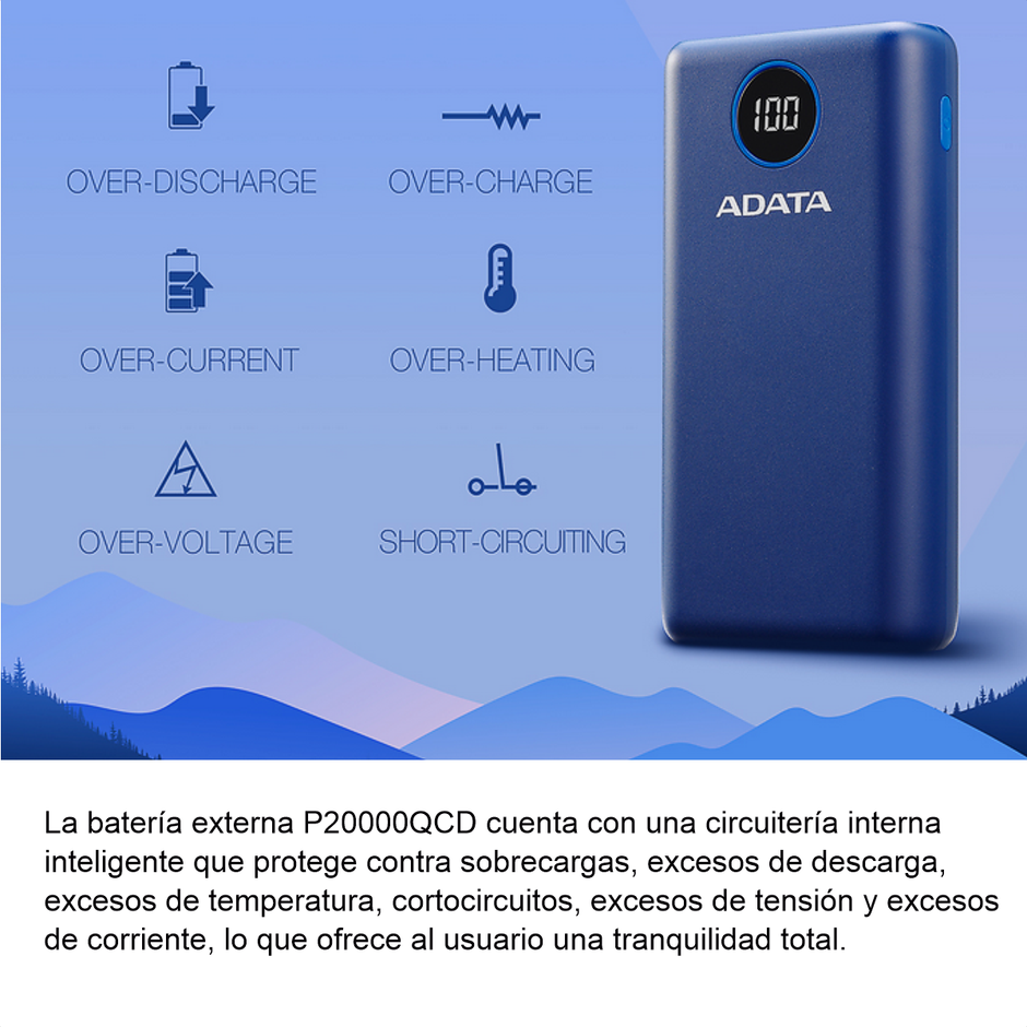 Power Bank 20000mah Carga Rápida Qc/pd Adata P20000qcd Azul