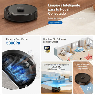 Aspiradora Robot Inteligente Tp-link Tapo Rv30 Max, 5300pa, Navegación LiDAR+IMU, Sin Base de Vaciado