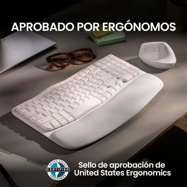 Teclado Ergonómico Inalámbrico Logitech Wave Keys, Blanco