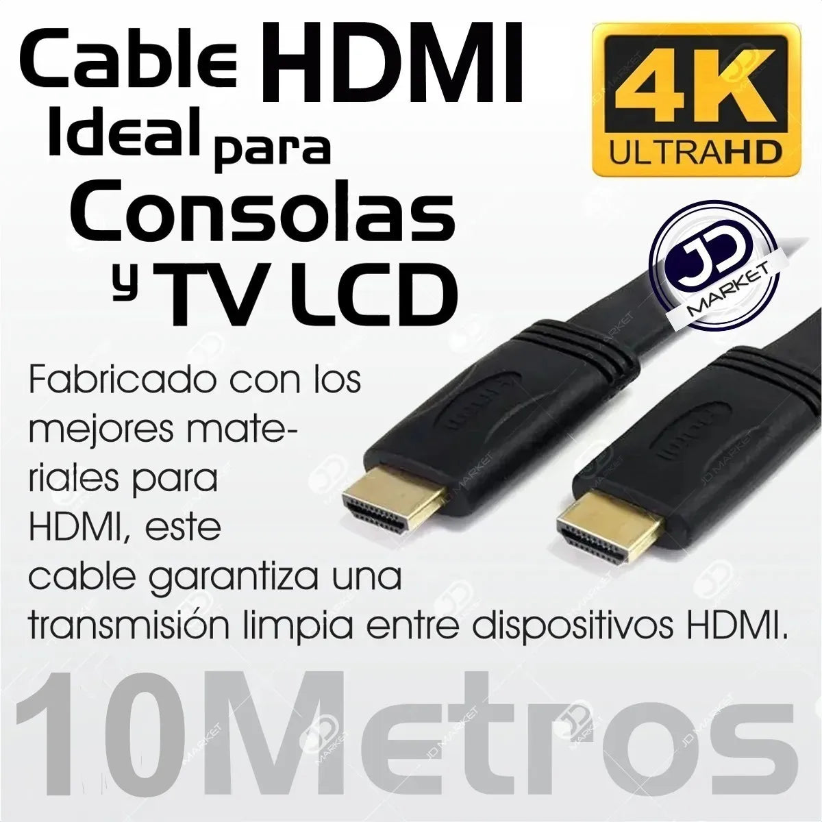 Cable Hdmi De 10 Mts. Plano, Ver. 1.4, Soporta 3d Y 4k