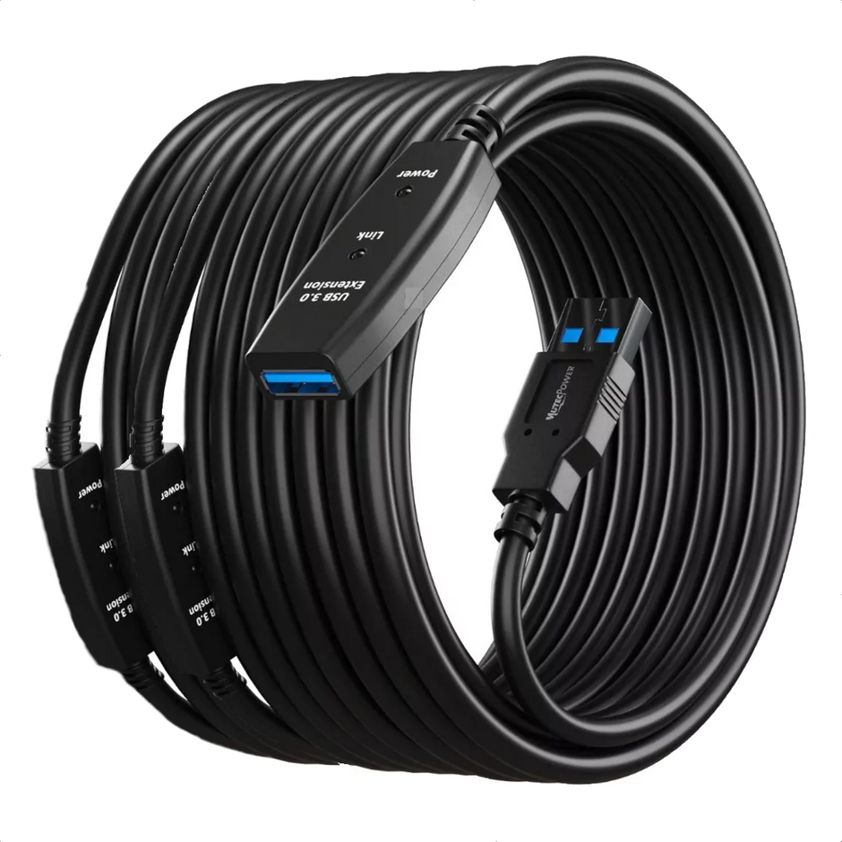 Cable Activo Extensión USB 3.0 Macho a Hembra de 20 Metros Alta Velocidad 5Gbps para PC y Periféricos