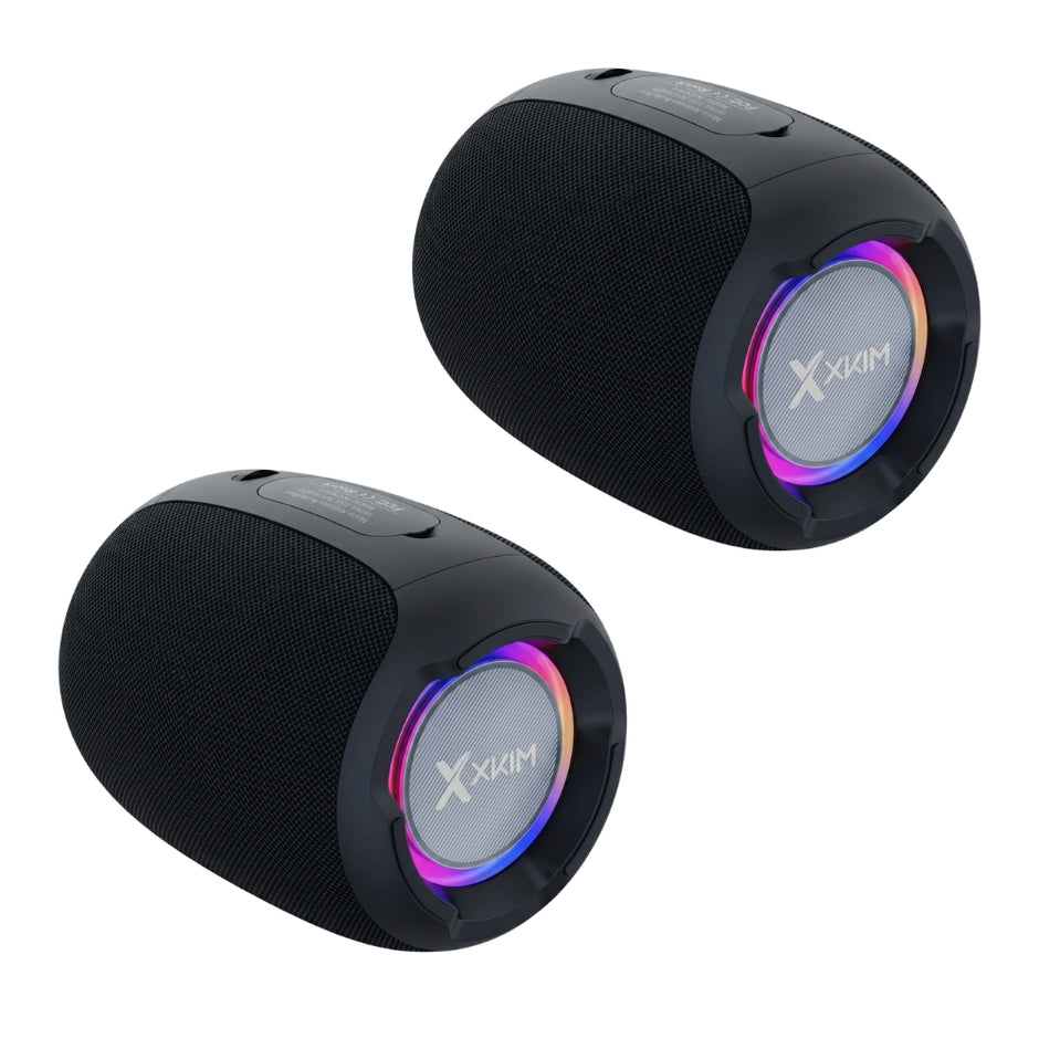 Kit x 2 Parlante Bluetooth Portátil X-KIM XCLUSIVE AUDIO PORT TWS 10W RGB MicroSD/USB/AUX/FM 3600mAh IPX5