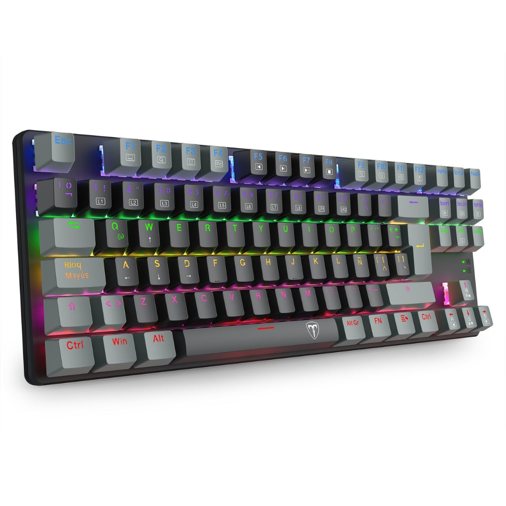 Teclado Gamer Mecanico T-dagger Bora Lite Rainbow con Switch Red, Negro/Gris