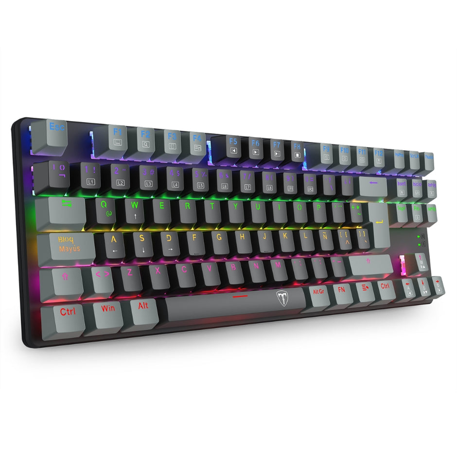 Teclado Gamer Mecanico T-dagger Bora Lite Rainbow con Switch Red, Negro/Gris