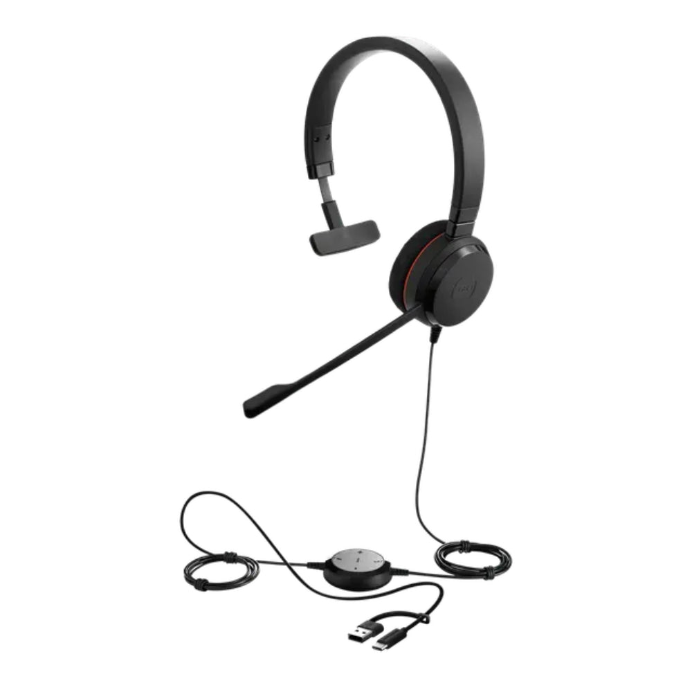 Audífonos Diadema Profesional Jabra Evolve 20 MS Monoaural USB-C/A Micrófono Control Volumen Call Center
