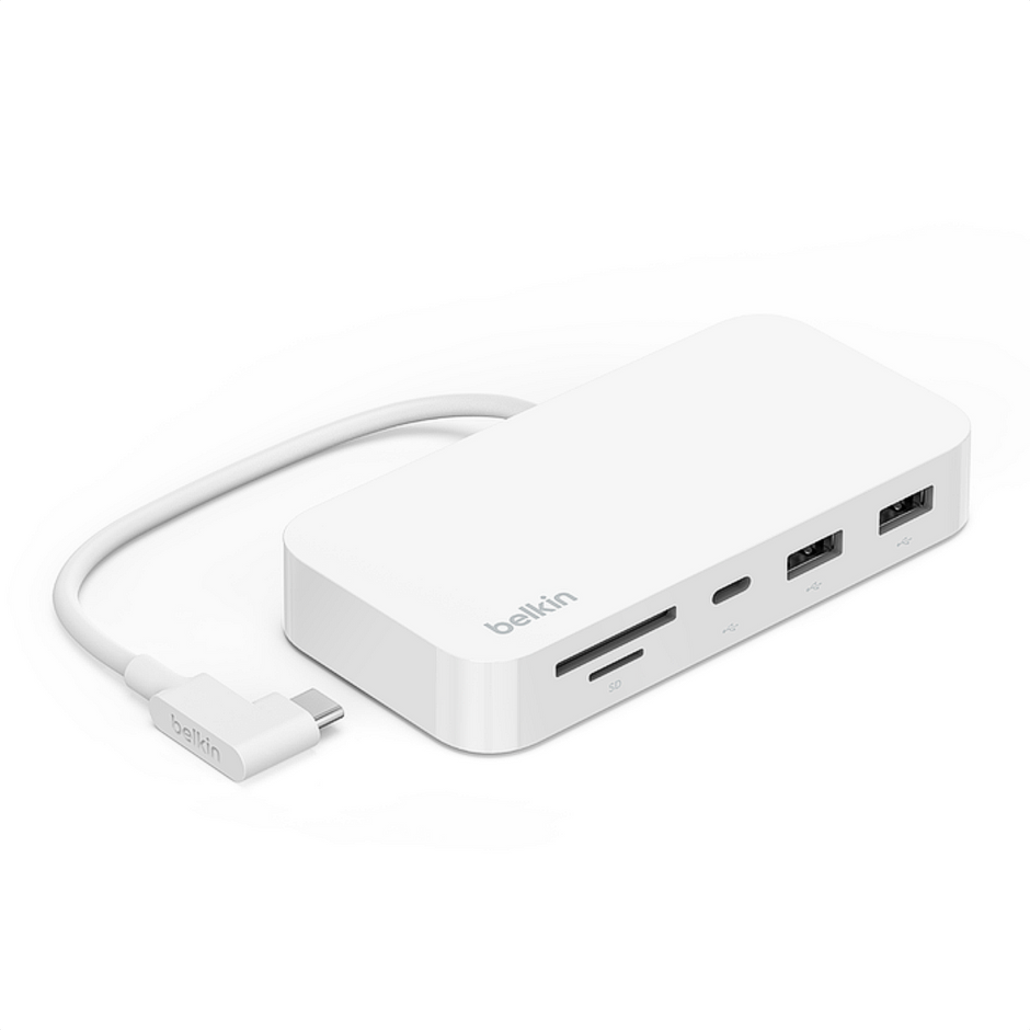 Hub USB-C Belkin INC011btWH 6 en 1 con Ethernet Gigabit, SD, microSD y USB 10Gbps Blanco