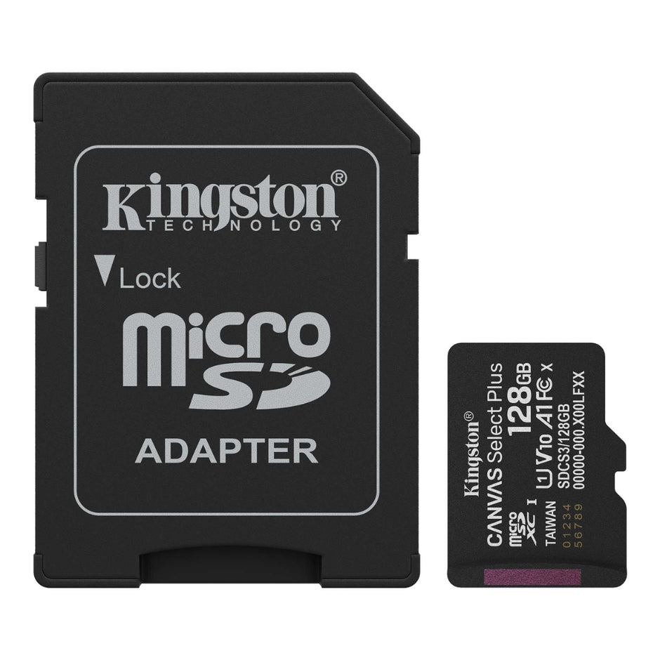 Memoria Micro SD Kingston 128GB Canvas Select Plus A1 C10 U1 V10 150MB/s con Adaptador SD - Original