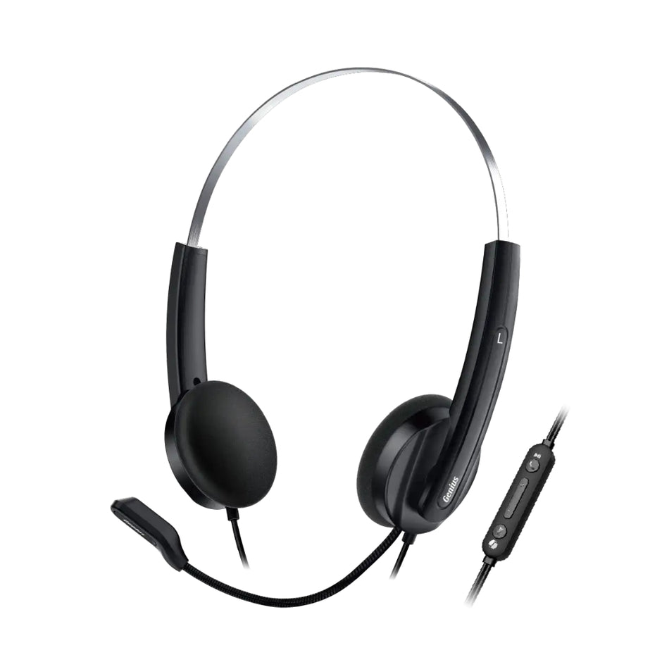 Audifonos Diadema Genius HS-220U Con Micrófono USB-A Botón AI Copilot - Negro