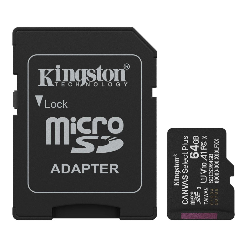 Memoria Micro SD Kingston 64GB Canvas Select Plus A1 C10 U1 V10 100MB/s con Adaptador SD - Original
