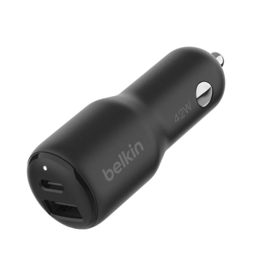 Cargador de Carro Belkin CCB005btBK USB-C USB-A 42W con Carga Rápida para iPhone y Android