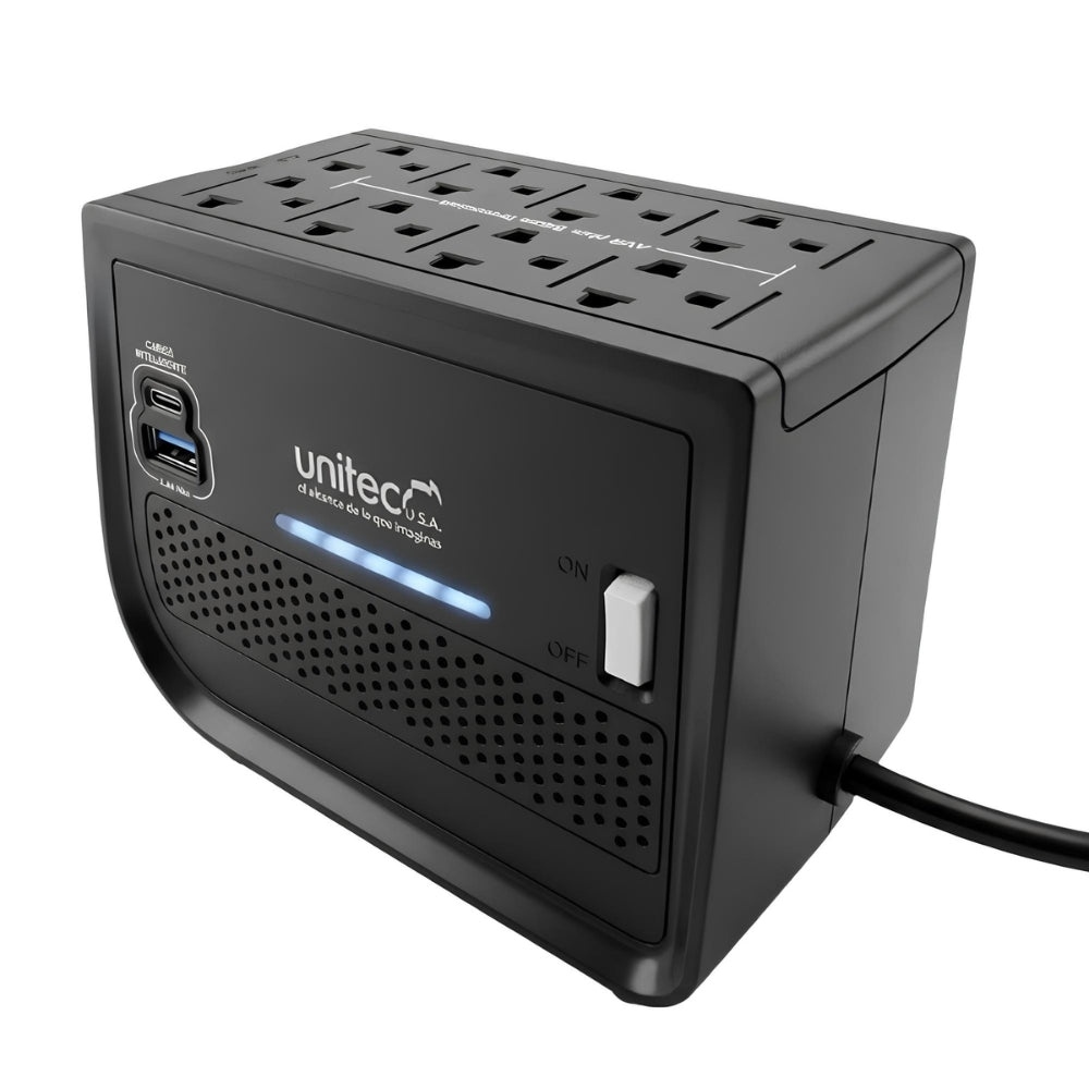 Regulador de Voltaje Automático Unitec I-682 1600VA/800W con 8 Tomas + USB y USB-C
