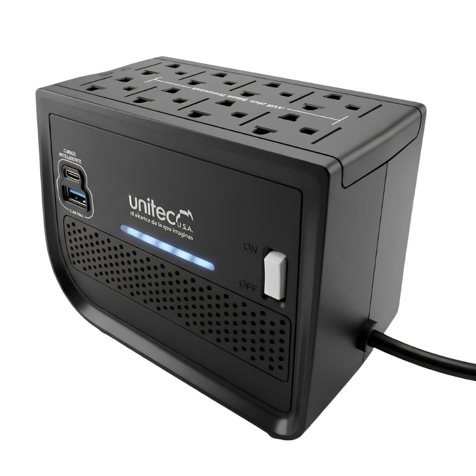 Regulador de Voltaje Automático Unitec I-682 1600VA/800W con 8 Tomas + USB y USB-C