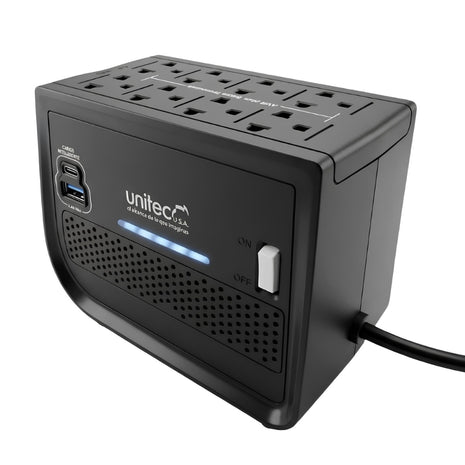 Regulador de Voltaje Automático Unitec I-682 1600VA/800W con 8 Tomas + USB y USB-C