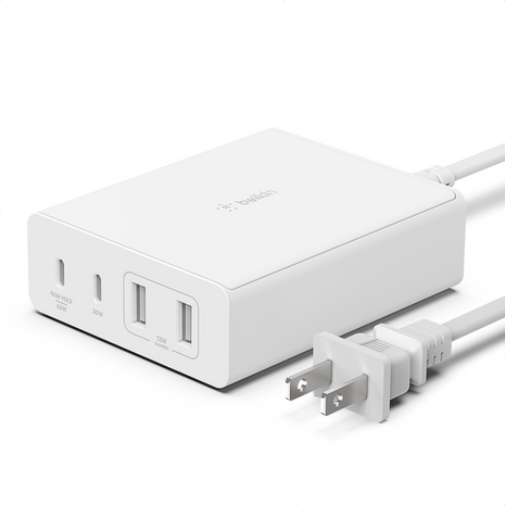 Cargador de Pared Belkin BoostCharge Pro WCH010dqWH GaN 108W con 2 USB-C y 2 USB-A Blanco