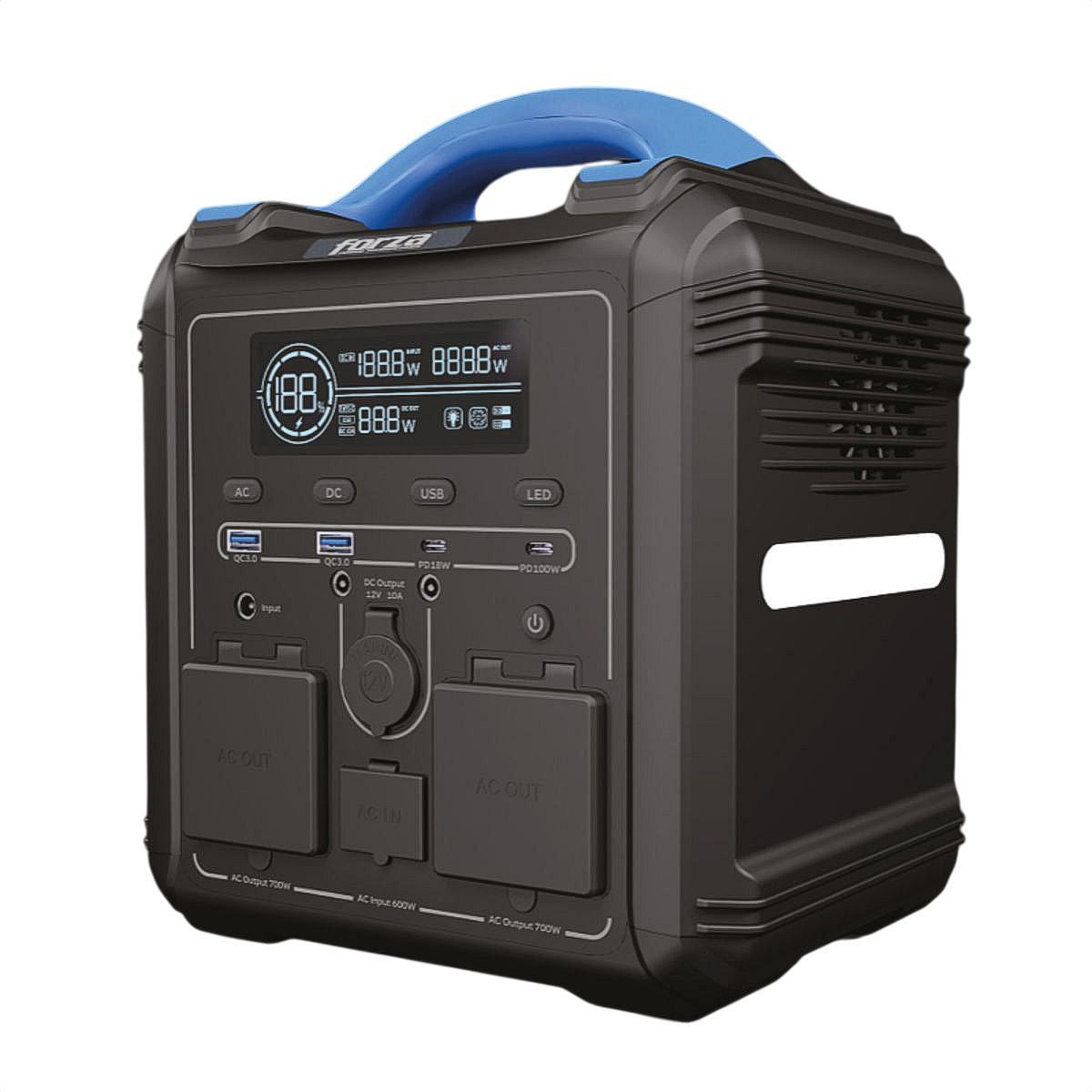 Generador Eléctrico Portátil Forza Titan FPP-T700 700W con Batería LMFP, Carga Rápida y Compatibilidad Solar