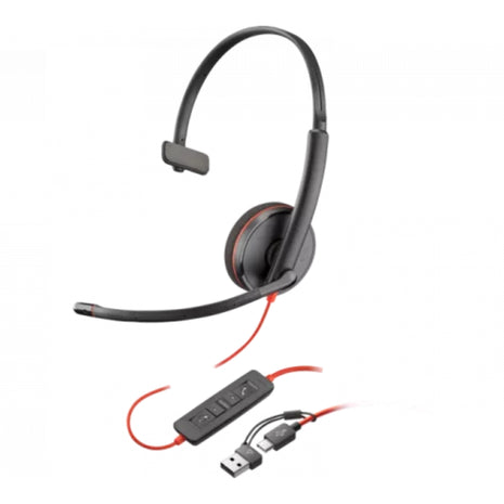 Audífonos Diadema Profesional Poly Blackwire 3210 Monoaural USB-C/A Micrófono Control Volumen Call Center