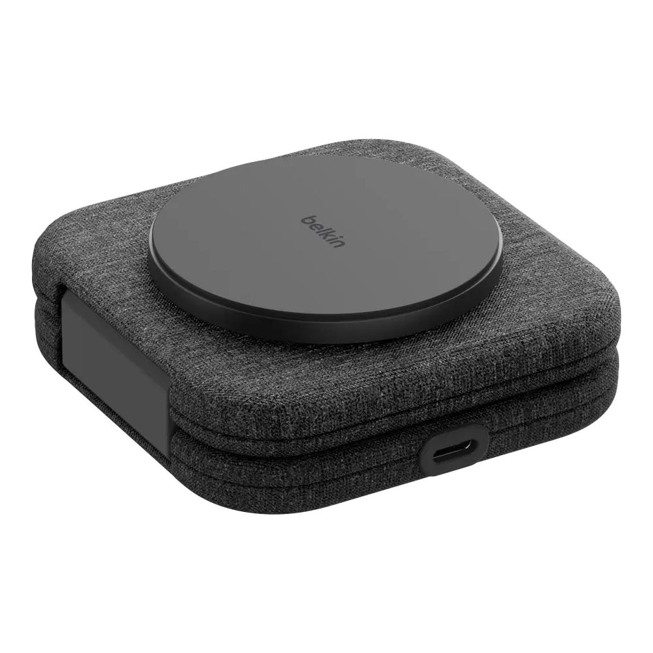 Cargador Inalámbrico Belkin 2 en 1 Magnetic Travel Pad Qi2 WIZ026ttBK 15W iPhone AirPods Carga Rápida