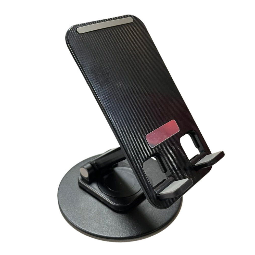 Soporte Para Celular Plegable Metalico / Giratorio 360° y Altura Ajustable, Negro