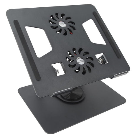 Base Portátil Plegable Metálica Con 2 Ventiladores Gira 360°