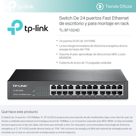Switch 24 Puertos 10/100 Escritorio/rack, Tp-link Tl-sf1024d