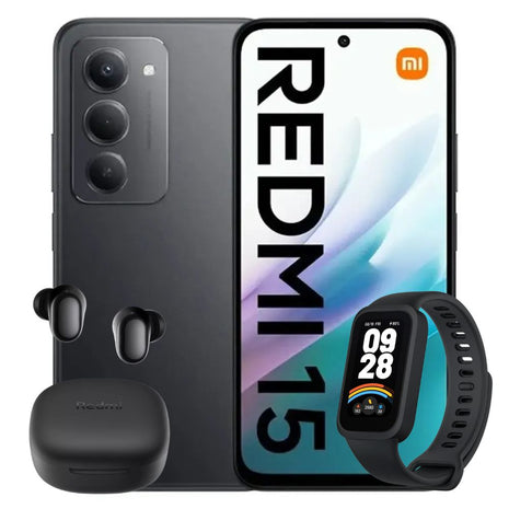 Celular Xiaomi Redmi 15 Dual SIM 6.9" 144Hz 256GB/16GB(8+8) 7000mAh, Negro + Buds 6 Play + Band 9 Active