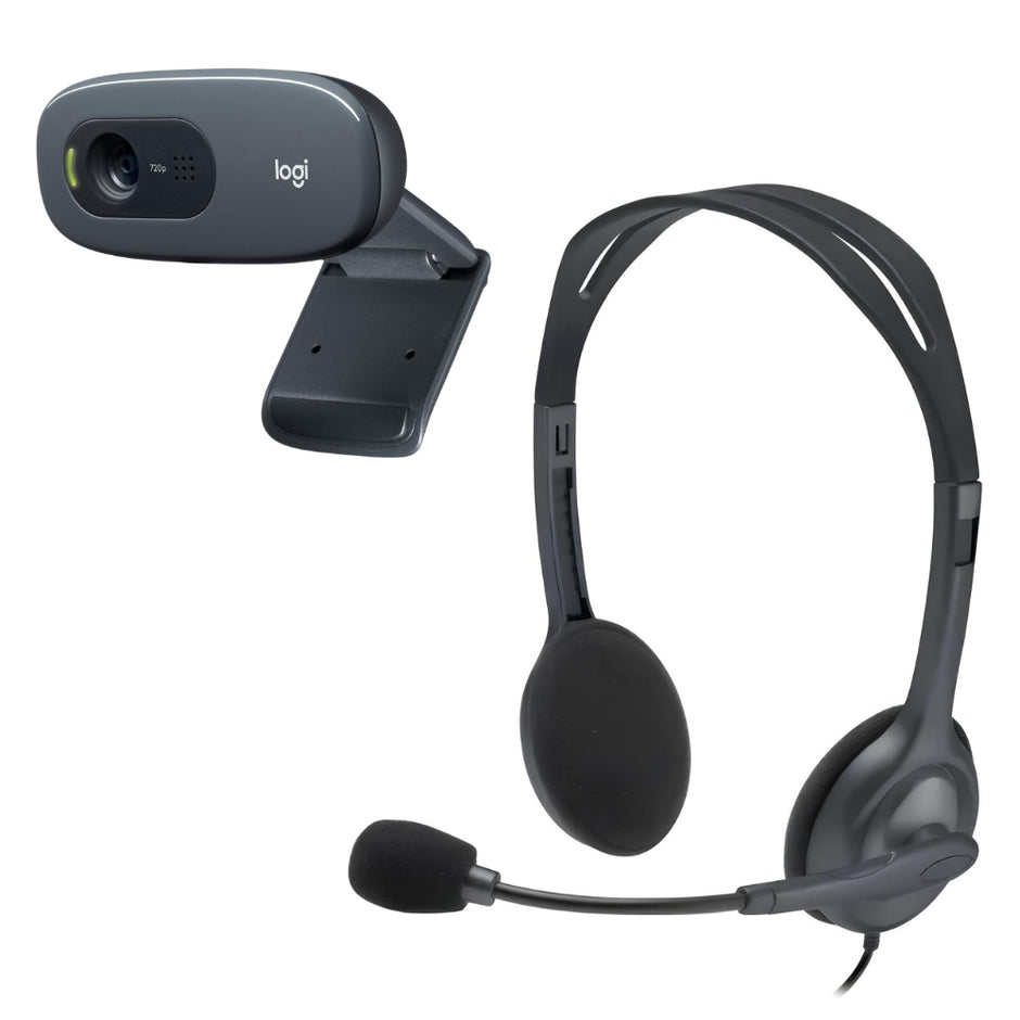 Combo Logitech: Cámara Web C270 Hd Webcam 720p + Diadema Estéreo H111 con Micrófono