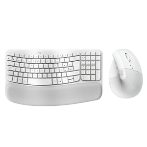 Combo Ergonómico Teclado Logitech Wave Keys + Mouse Ergonómico Vertical Logitech Lift, Blanco