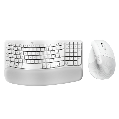 Combo Ergonómico Teclado Logitech Wave Keys + Mouse Ergonómico Vertical Logitech Lift, Blanco