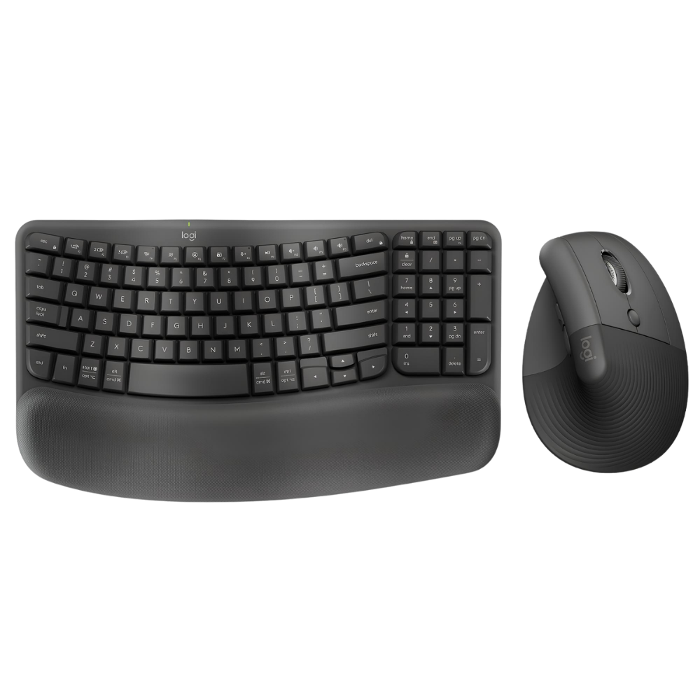Combo Ergonómico Logitech Teclado Wave Keys + Mouse Ergonómico Vertical Logitech Lift - Grafito