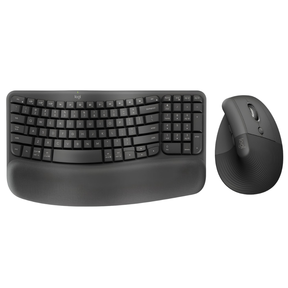 Combo Ergonómico Logitech Teclado Wave Keys + Mouse Ergonómico Vertical Logitech Lift - Grafito