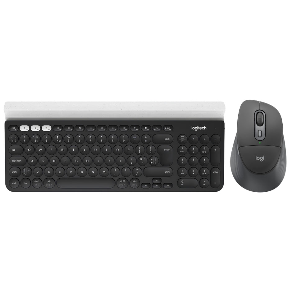 Teclado Inalámbrico Logitech K780 Multidispositivo Bluetooth/Unifying con Base para Tablet y Celular + Mouse Inalámbrico Logitech Signature Comfort Plus M850 L