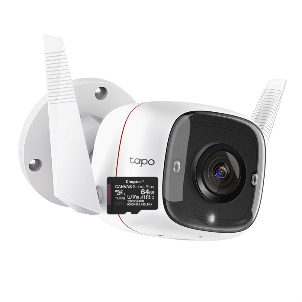 Cámara Seguridad Exterior TP-Link Tapo C310 Wi-Fi 3MP Rotación 360° IP66 Visión Nocturna y Alarma Inteligente  + Micro SD 64GB