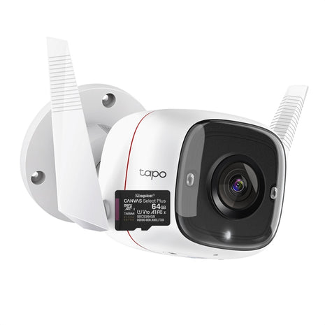Cámara Seguridad Exterior TP-Link Tapo C310 Wi-Fi 3MP Rotación 360° IP66 Visión Nocturna y Alarma Inteligente  + Micro SD 64GB
