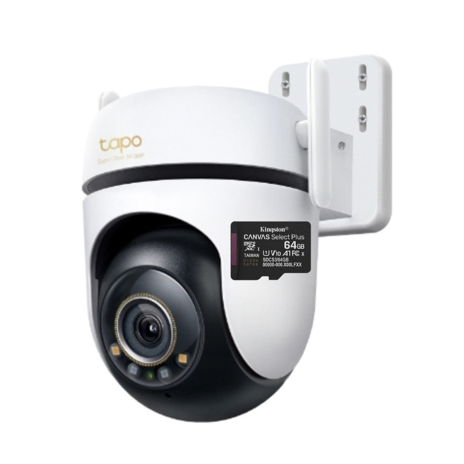 Cámara WiFi TP-Link Tapo C530WS 360° 3K 5MP para Exteriores con Visión Nocturna a Color y Detección IA Avanzada + Micro SD 64GB