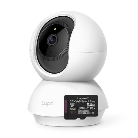 Cámara WiFi TP-Link Tapo C210 360° 2K 3MP Visión Nocturna Seguimiento Automático y Compatible con Alexa + Micro SD 64GB