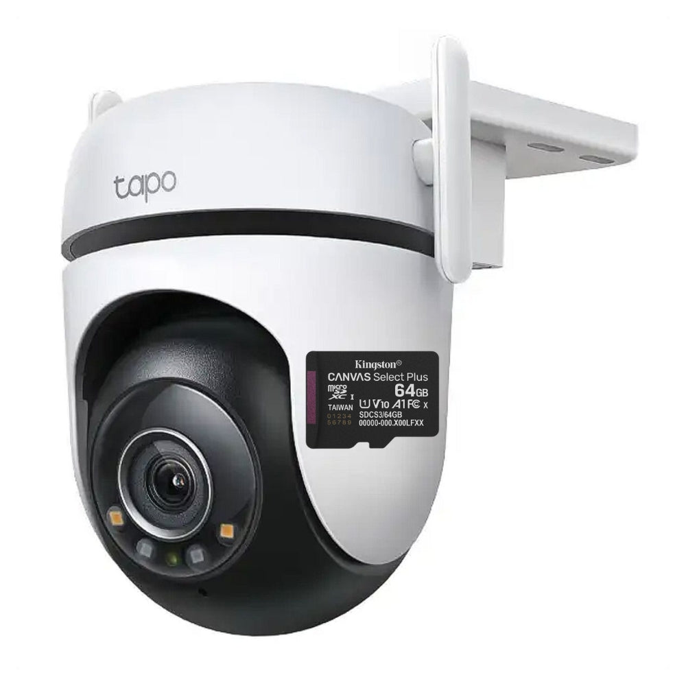 Cámara WiFi TP-Link Tapo C520WS 360° 2K QHD para Exteriores con Visión Nocturna a Color y Detección IA Avanzada + Micro SD 64GB