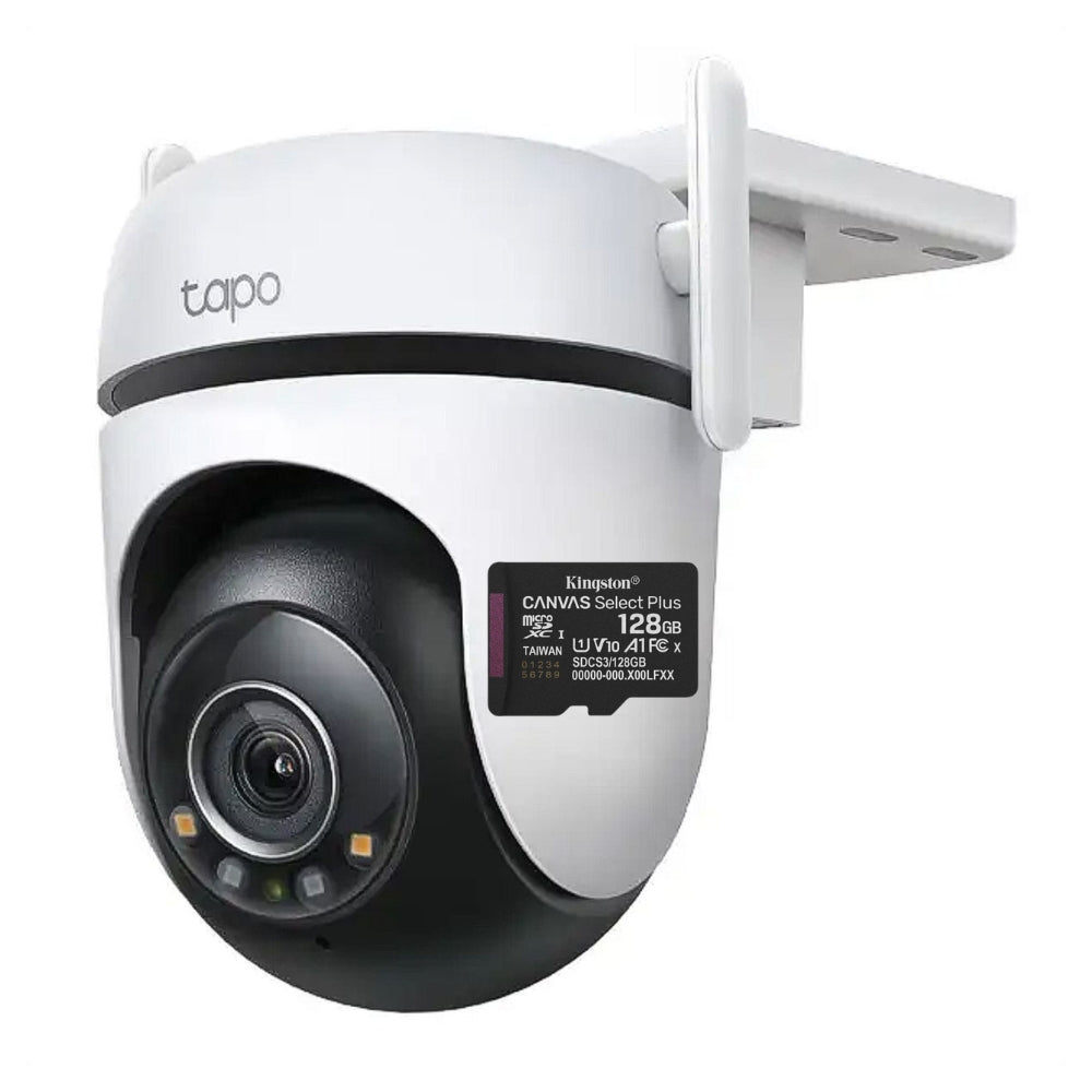 Cámara WiFi TP-Link Tapo C520WS 360° 2K QHD para Exteriores con Visión Nocturna a Color y Detección IA Avanzada + Micro SD 128GB
