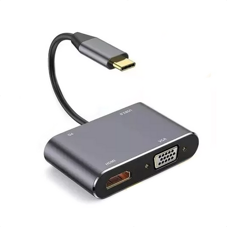 Adaptador Hub Usb-c 4en1 Con Hdmi + Vga + Usb 3.0 + Usb-c/pd