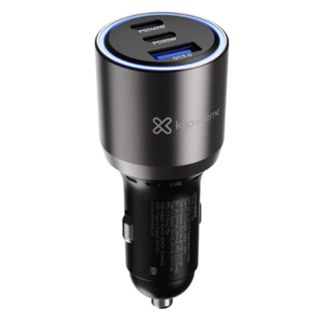 Cargador De Carro Klip Xtreme PowerCar KCC-140, 3 Puertos (2 USB-C, 1 USB-A), 140W, Negro