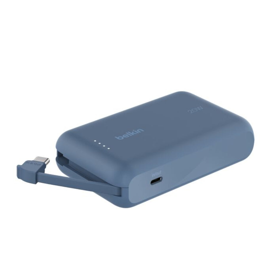 Batería Portátil Power Bank Belkin BoostCharge 10000mAh 20W Power Delivery Cable USB-C Integrado - Azul
