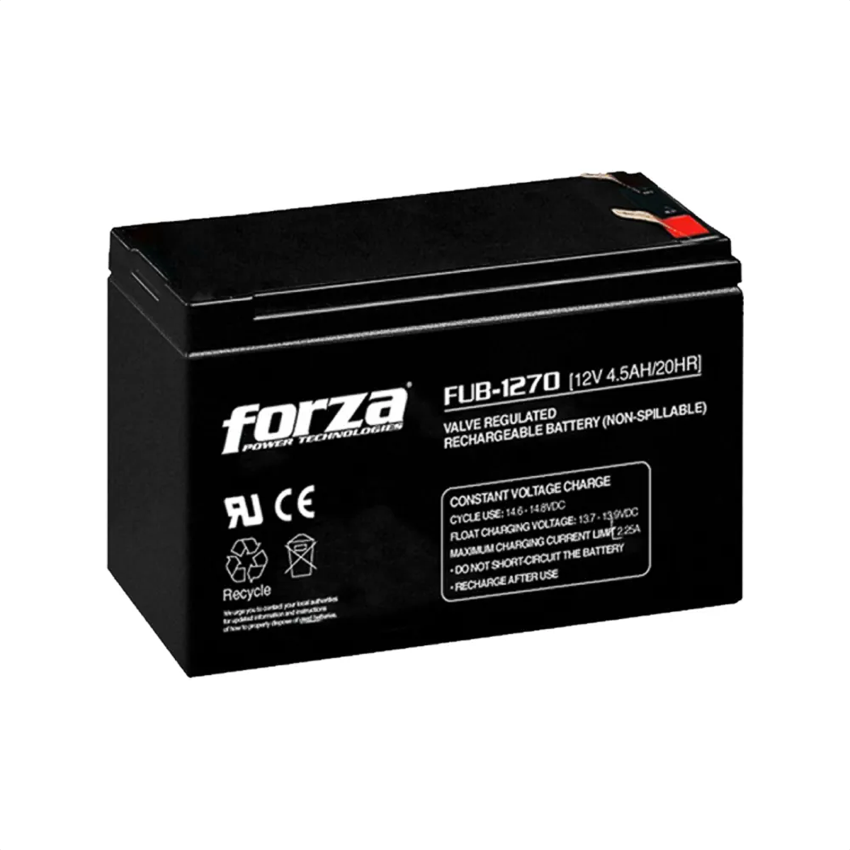 Batería Recargable 12V 7Ah Forza FUB-1270 AGM Sellada para UPS Alarmas y Sistemas de Seguridad